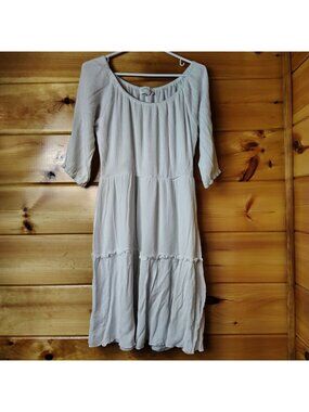 Janette Plus USA White Boho Dress 3/4 Sleeve Stretchy Womens 1X